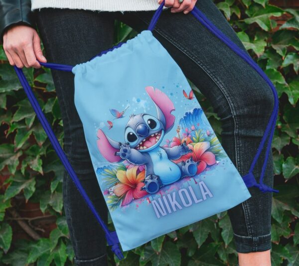 Workoplecak imienny Stitch i kwiaty